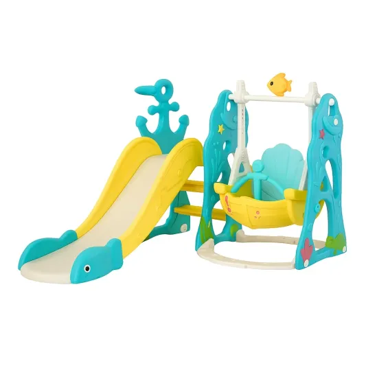 Kinderrutsche mit Schaukel aus HDPE Gelb/Blau 180x120x110 cm-cozytrivia