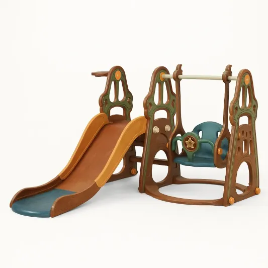 Kinderrutsche und Schaukel-Set aus Kunststoff Braun/Grün/Blau-cozytrivia