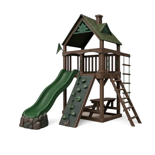 Spielplatz aus Holz mit Rutsche und Kletterwand Braun/Grün-cozytrivia