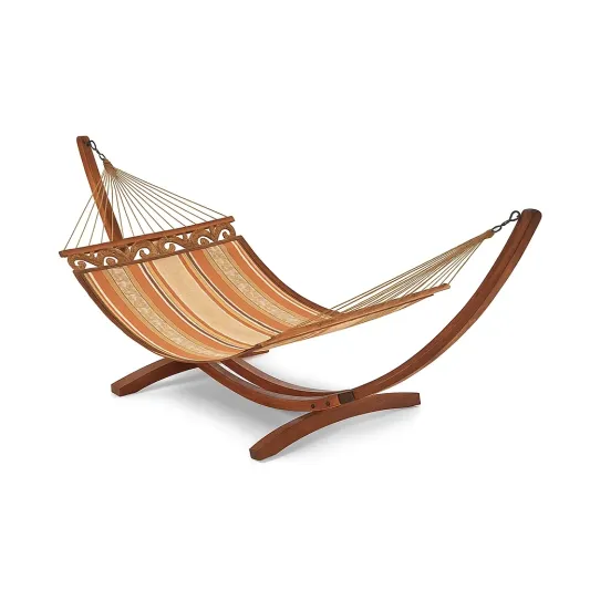 Holzgestell Hängematte aus Baumwollstoff Braun/Beige/Orange-quarmovik