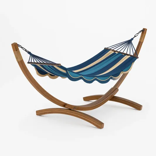 Hängematte mit Holzgestell, Blau/Beige, 200 cm-quarmovik