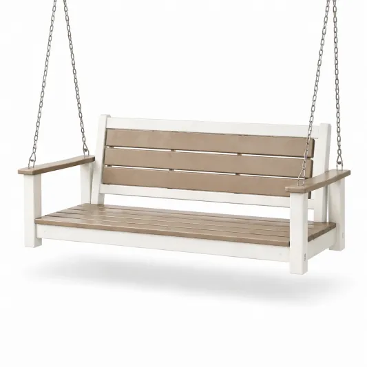 Hängeschaukelbank Holz Beige/Weiß 150cm-pramvique