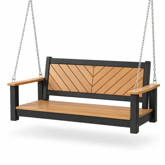 Schaukelbank aus Holz und Stahl für Außenbereich-pramvique