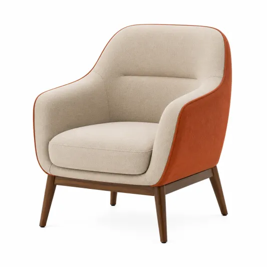Stoffsessel mit Holzbeinen Beige/Orange-pramvique