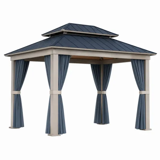Metallrahmen Pavillon Blau Polyester Vorhänge 400x300x270 cm-pramvique