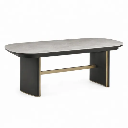 Esstisch Rechteckig Grau Schwarz 200x100x75 cm Keramik Edelstahl-pramvique