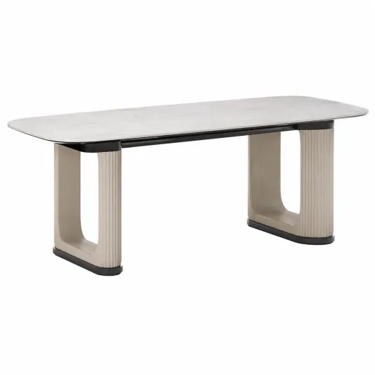 Esstisch Rechteckig Kunstmarmor MDF Aluminium Beige 200cm-pramvique