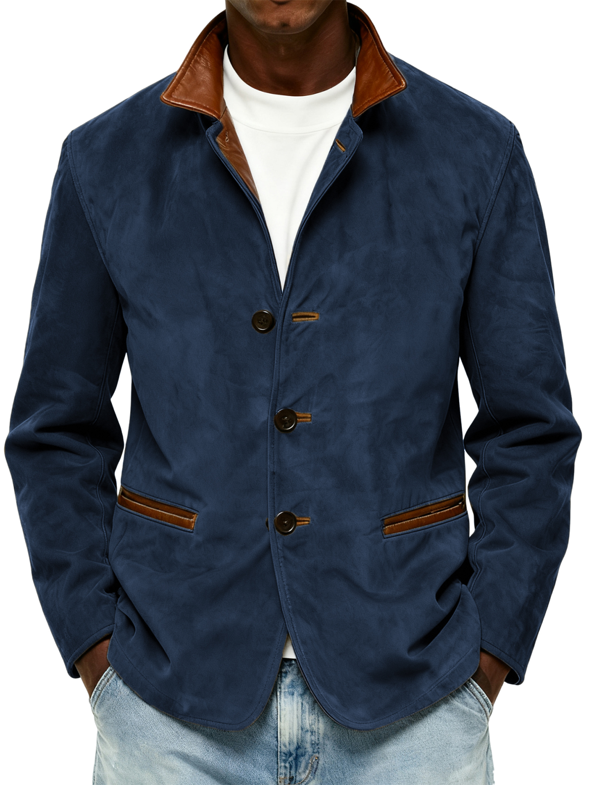 Navy Suede Coat Styling