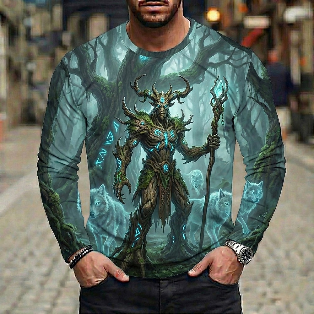 Tree Spirit Forest God 3D Printed Long Sleeve T Shirt Mens Mythical Ghost Wolf Norse Runes Graphic Tee Clothing Apparel S M L XL XXL XXXL 2026 - $23.99 &ndash;P1
