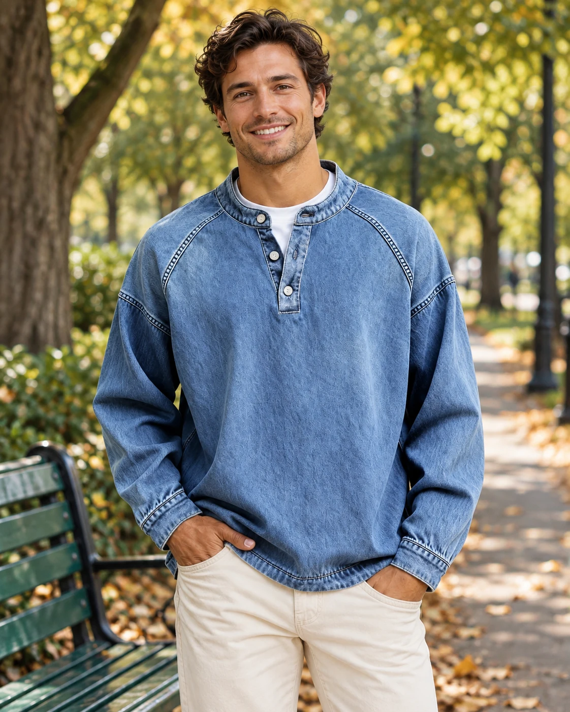 Washed Henley styled for everyday life