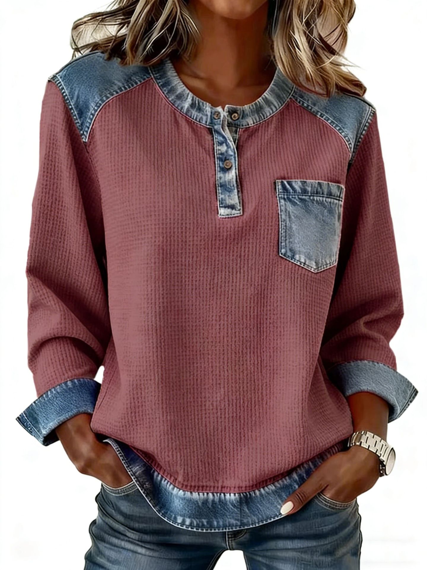 CLEARANCE SALE🔥Women's Fashion Patchwork Design Cozy Top