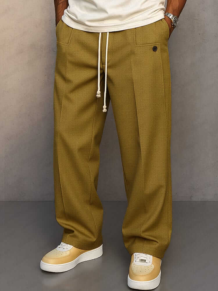 Men's Relaxed Fit Drawstring Trousers - Premium Heavyweight Cotton Pants