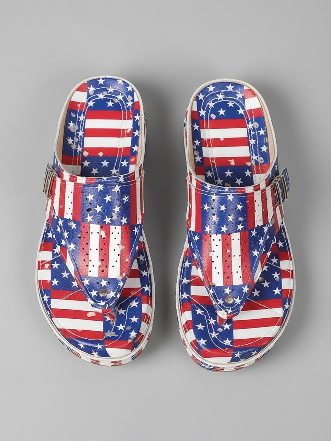 Women's Red Blue Patriotic USA Flag Wedge Sandals – Comfortable Cushioned Summer Shoes for Parades, Festivals, Walking, United States Anniversary & Everyday Casual 2026 - $24.99 –P1