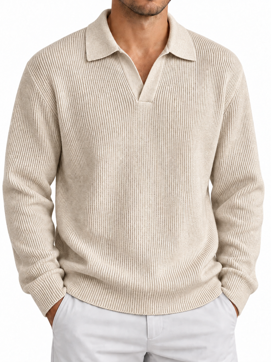 Men's V-neck knit sweater – Long Sleeve Solid Color Pullover for Fall Winter & Everyday Wear