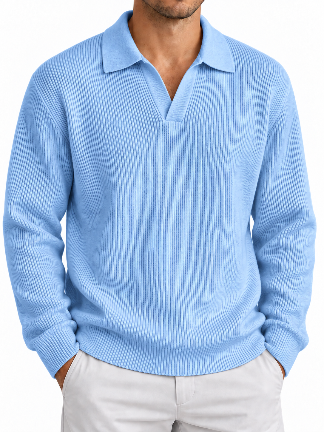 Men's V-neck knit sweater – Long Sleeve Solid Color Pullover for Fall Winter & Everyday Wear