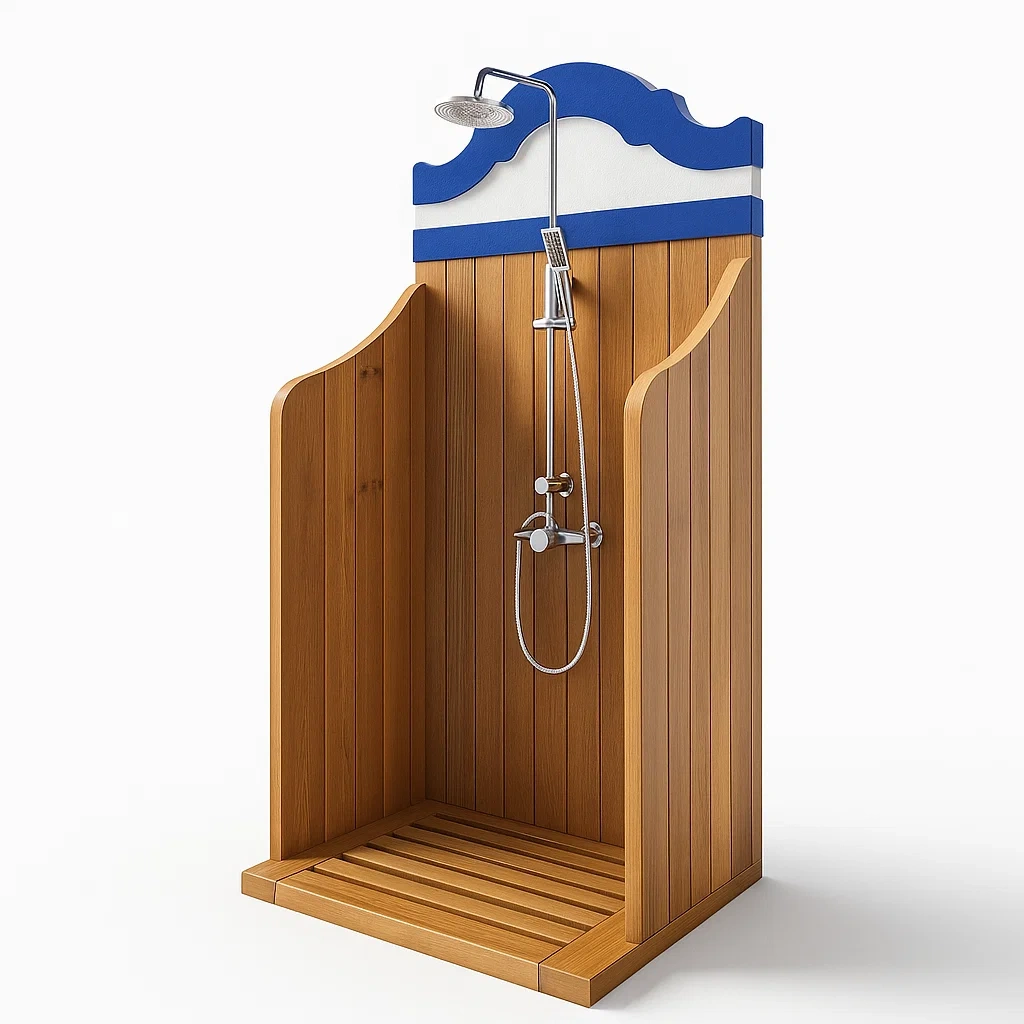 Outdoor-Duschkabine Holz Metall Blau/Naturholz-Nestelaroa