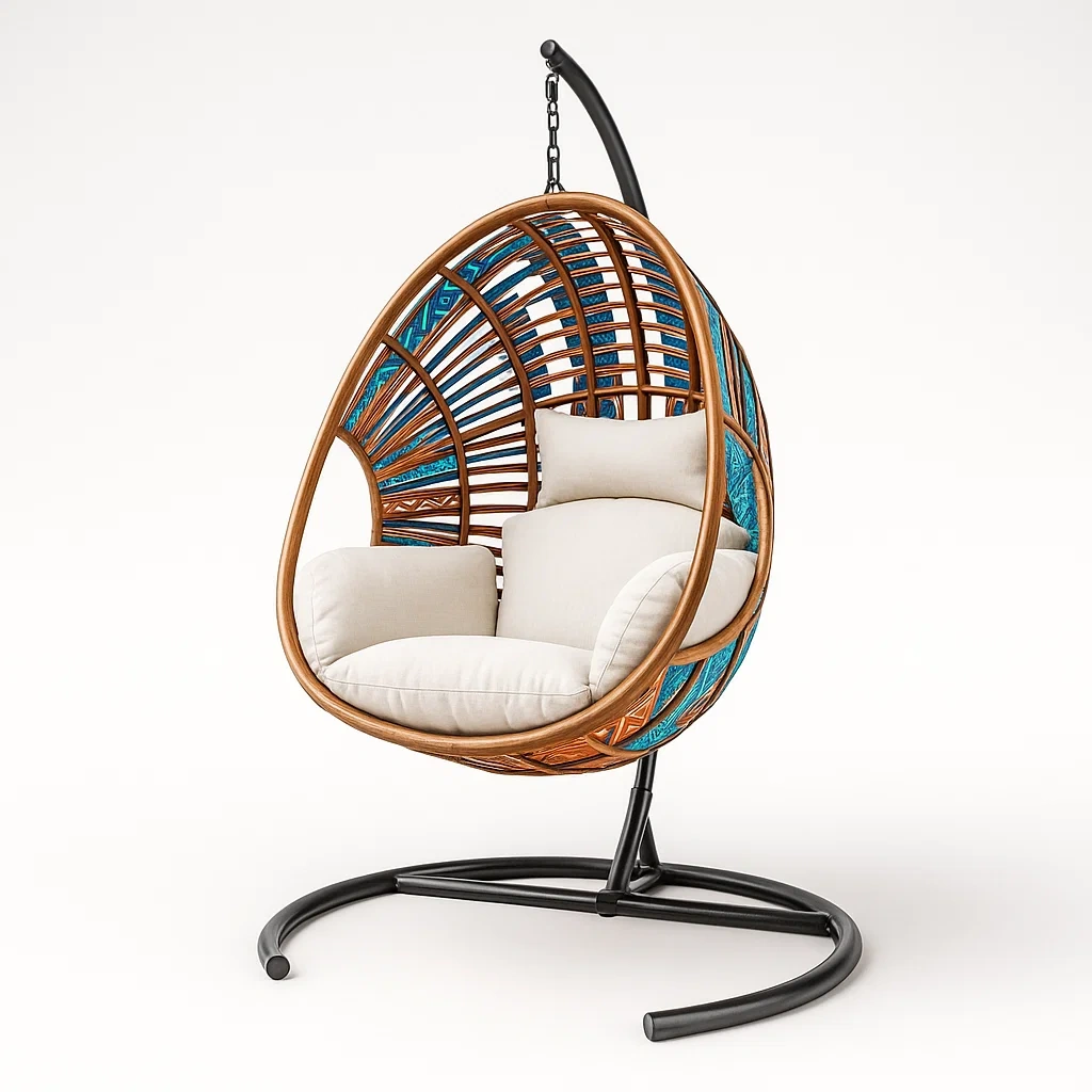 Rattan-Hängesessel mit Stahlrahmen und Polyesterkissen-Nestelaroa