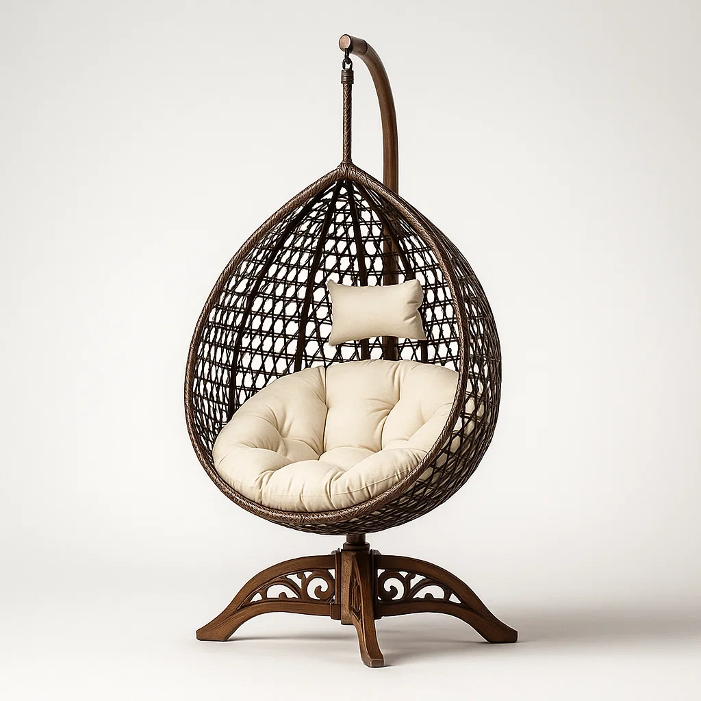Rattan-Hängesessel mit beigem Kissen-Nestelaroa