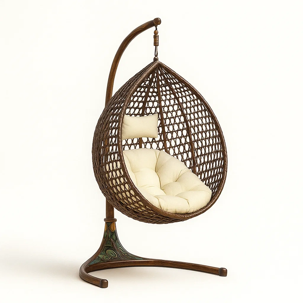 Hängesessel mit Stahlgestell und Rattan Sitz Braun/Beige-Nestelaroa