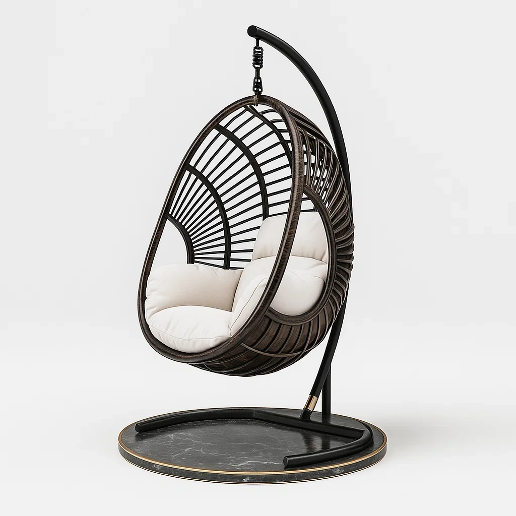 Hängesessel aus Polyrattan mit Stahlgestell und Kissen Braun-Nestelaroa