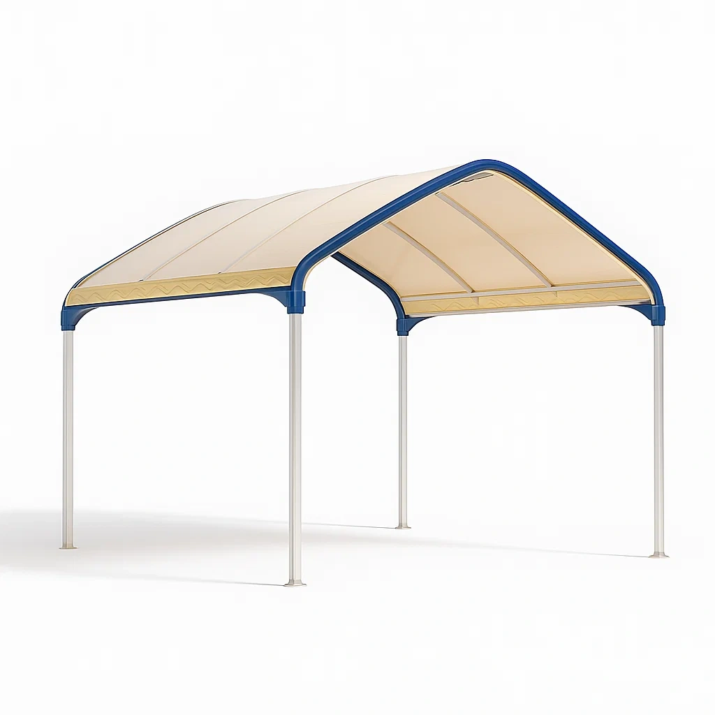 Carport Pavillon aus Metall und Polyester, Beige/Blau-Nestelaroa