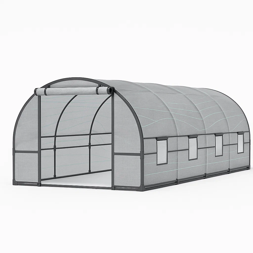 Gewächshaus Tunnel Stahl PE-Gewebe Grau 600x300x200 cm-Nestelaroa