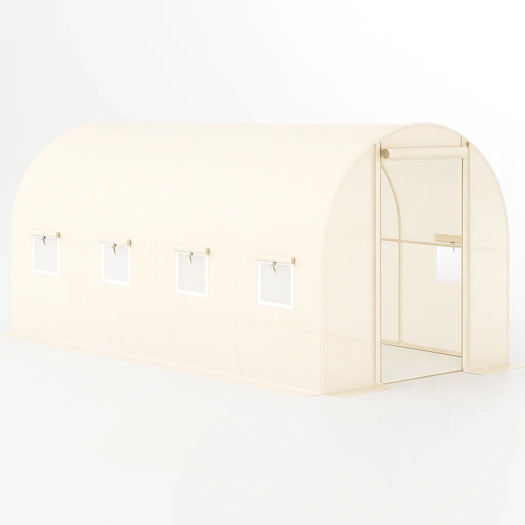 Gewächshaus Tunnel Form PVC-Plane Beige mit Fenstern-Nestelaroa