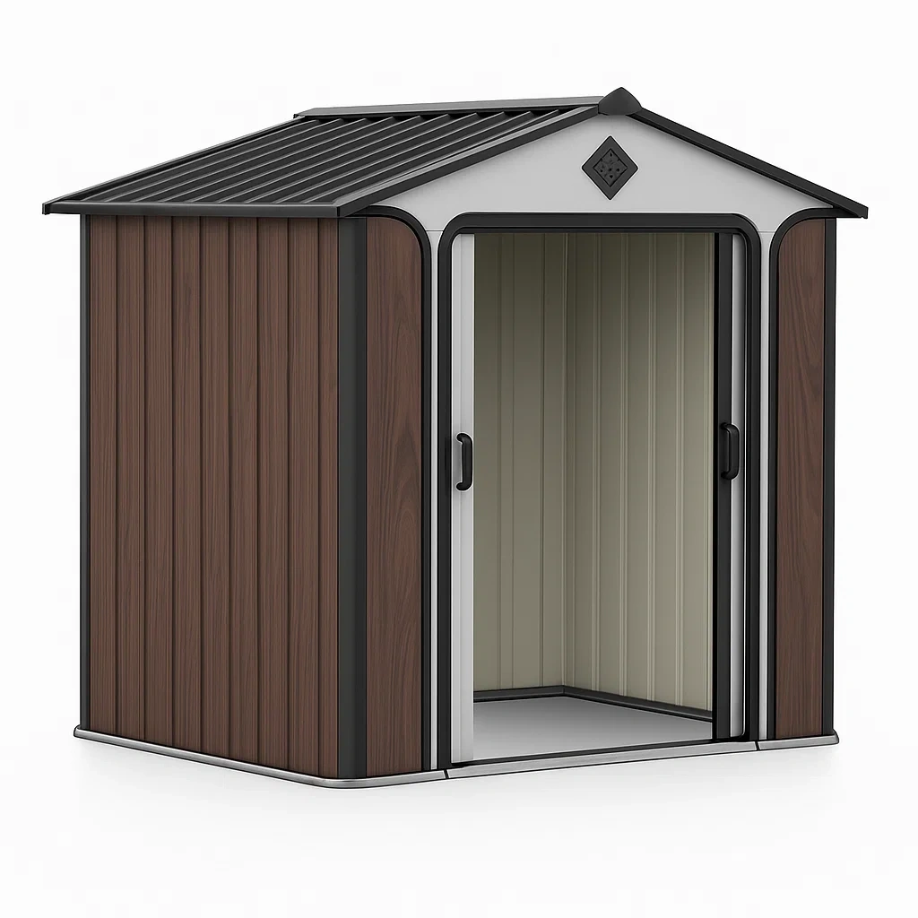 Metall Geräteschuppen Holzoptik Braun/Schwarz 210x132x190cm-Nestelaroa