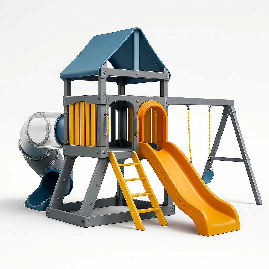 Kunststoff-Kinderspielplatz mit Rutsche und Schaukel-Nestelaroa