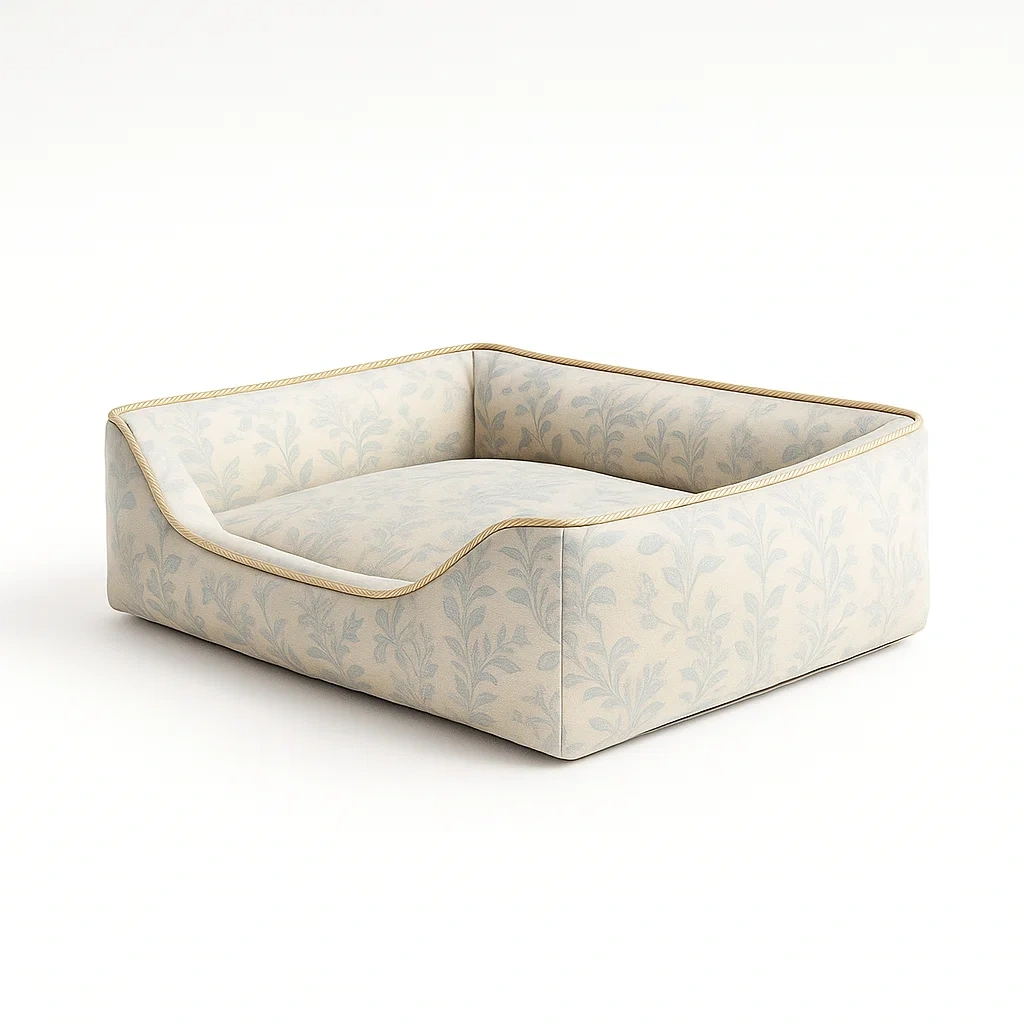 Hundebett Rechteckig Baumwolle mit Blumenmuster Beige-Hellblau-Nestelaroa