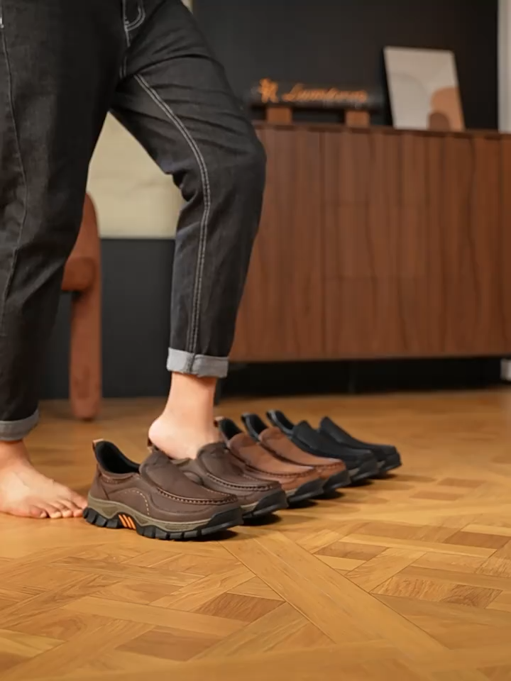 TrailOak® Men’s Genuine Leather Slip-On Walking Shoes