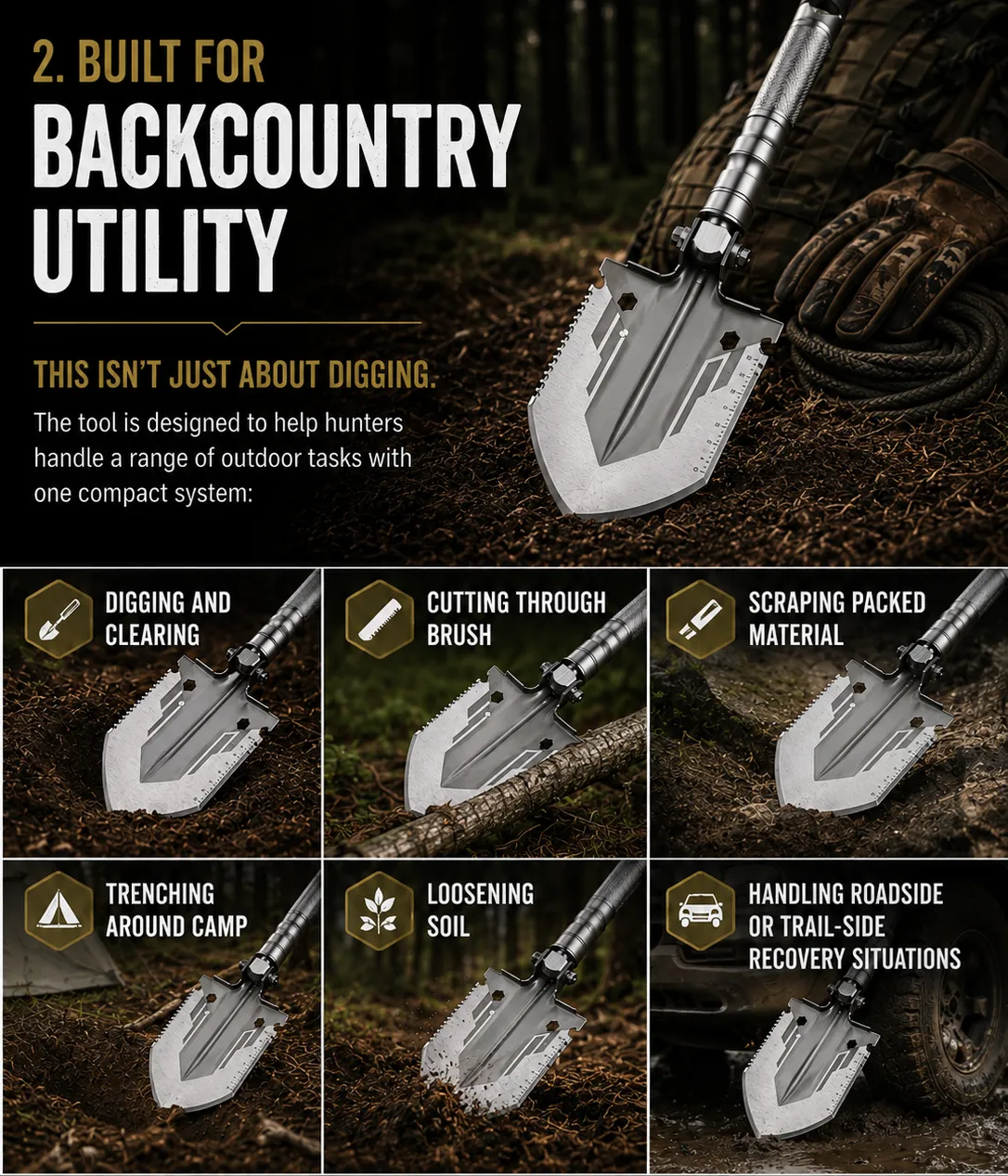 Backcountry Hunting Multi-Tool Shovel