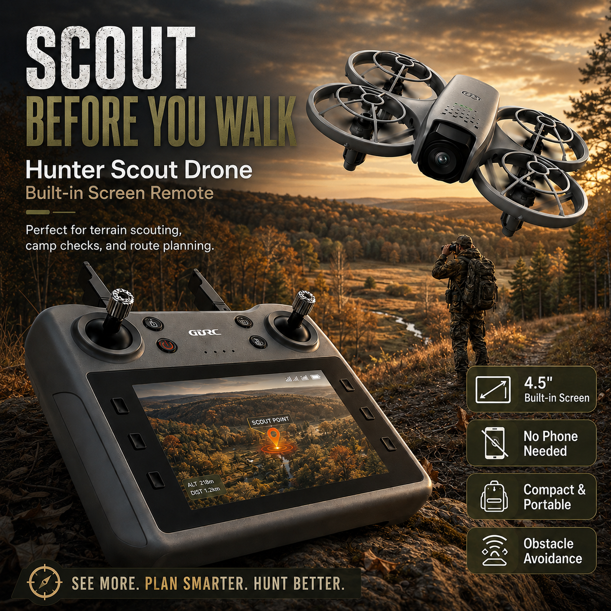 4.5" Screen Outdoor Scout Drone(Dual Camera · Obstacle Avoidance · Optical Flow Positioning)