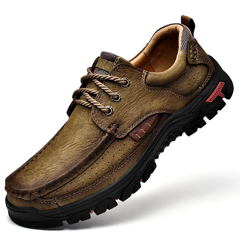 TRAILBORN®Men’s Genuine Top-Grain Leather Hiking Shoes – Thick Sole, Wear-Resistant, Outdoor Casual Shoes