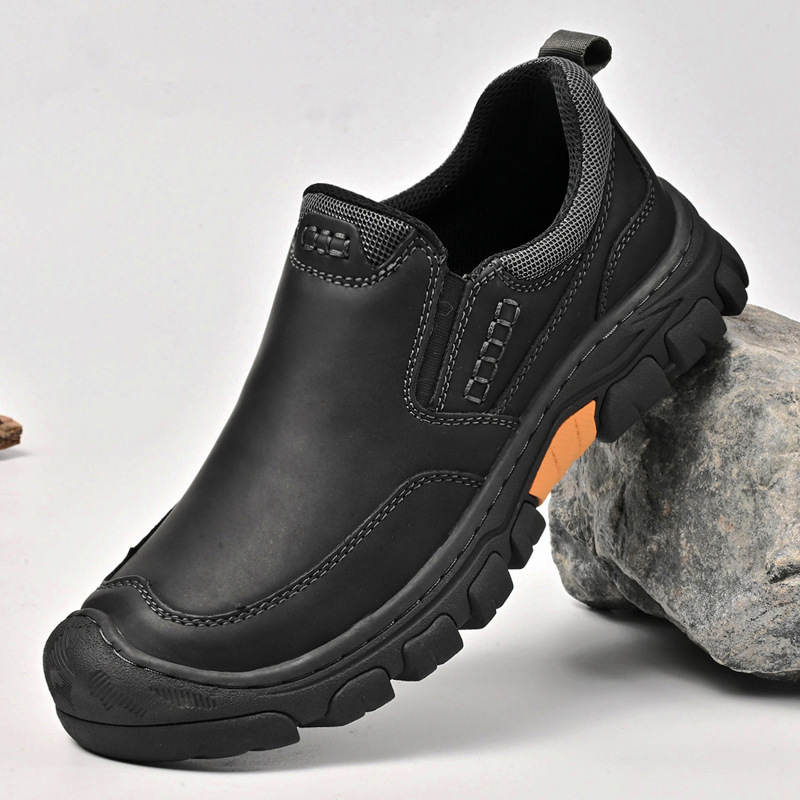 TRAILBORN®Men’s PU Leather Outdoor Hiking Shoes – Rubber Thick Sole, Wear-Resistant, Non-Slip Casual Shoes