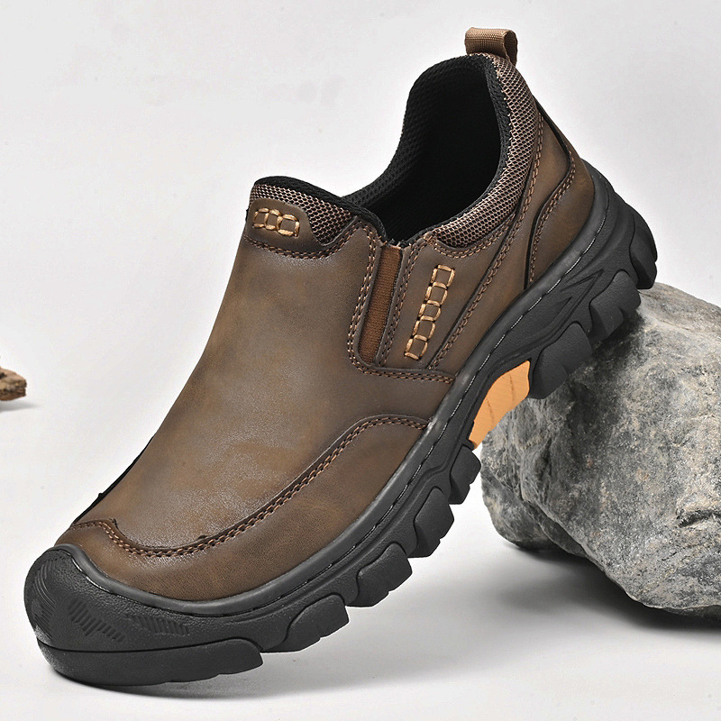 TRAILBORN®Men’s PU Leather Outdoor Hiking Shoes – Rubber Thick Sole, Wear-Resistant, Non-Slip Casual Shoes