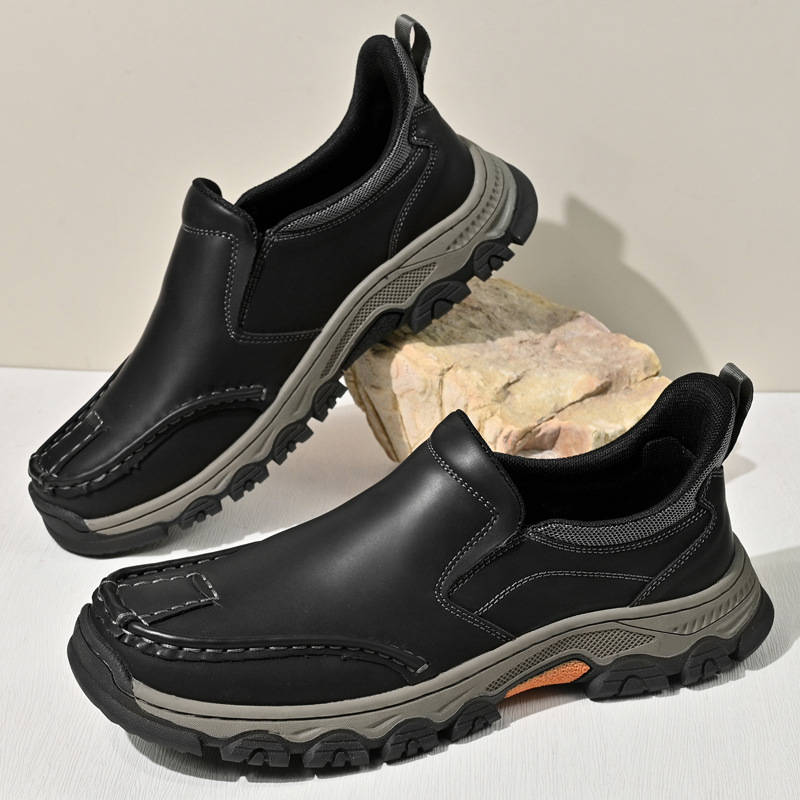 TRAILBORN®Men's Lightweight Casual Leather Shoes with Handcrafted Stitching, Non-Slip & Wear-Resistant