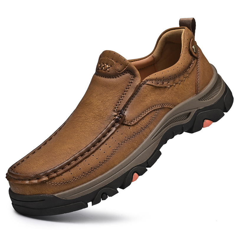 TRAILBORN®Men's Thick-Soled Durable Outdoor Hiking Loafers Slip-On Casual Leather Shoes