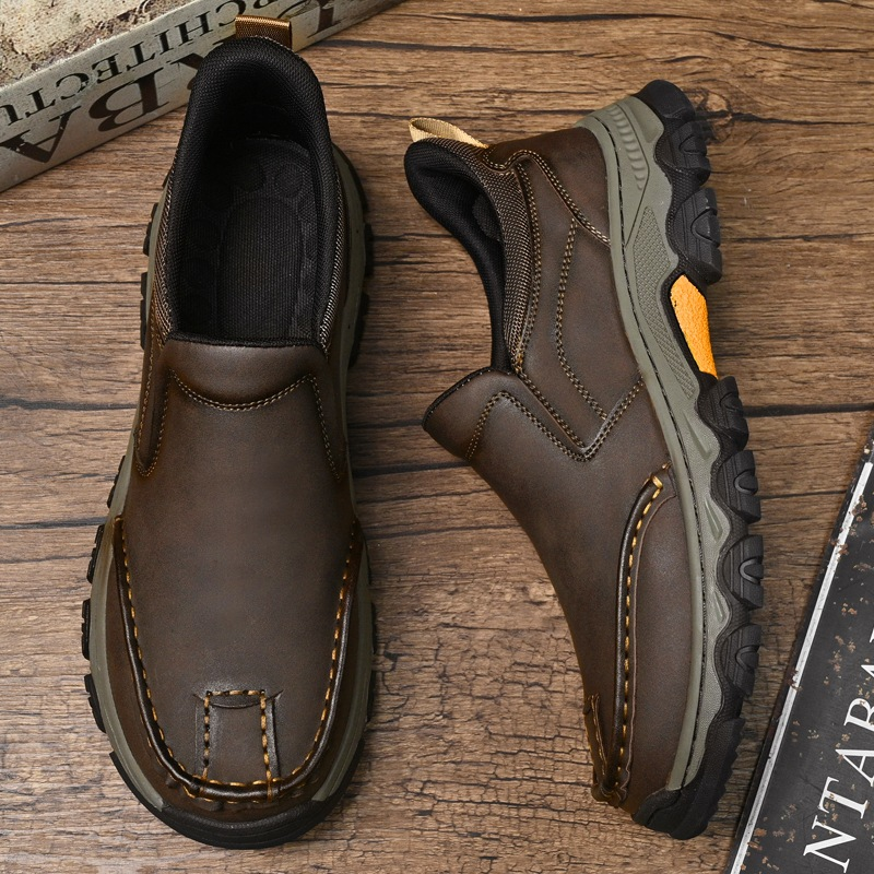 TRAILBORN®Men's Lightweight Casual Leather Shoes with Handcrafted Stitching, Non-Slip & Wear-Resistant