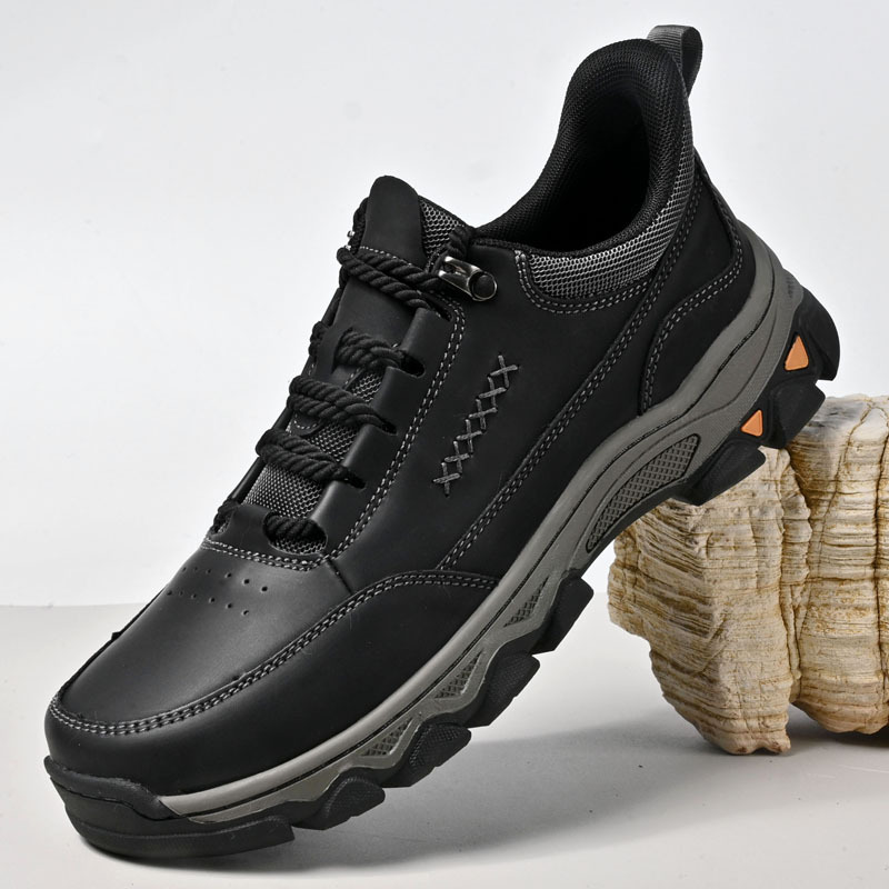 TRAILBORN®New Men’s Quick Slip-On Lace-Up Leather Shoes – Outdoor Hiking, Wear-Resistant Sport Casual Shoes