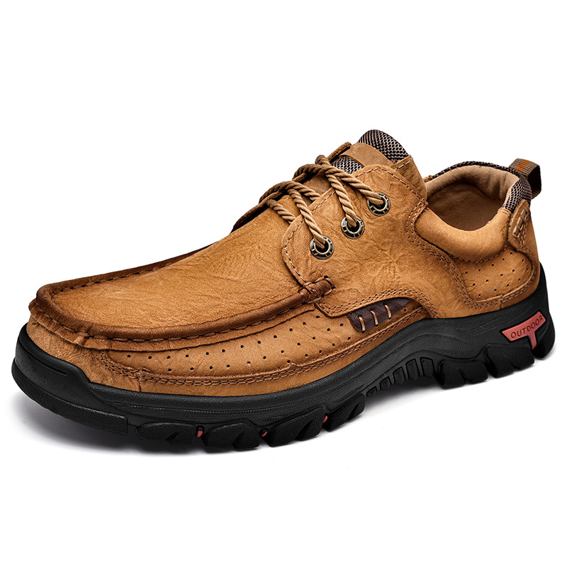 TRAILBORN®Men’s Genuine Top-Grain Leather Hiking Shoes – Thick Sole, Wear-Resistant, Outdoor Casual Shoes