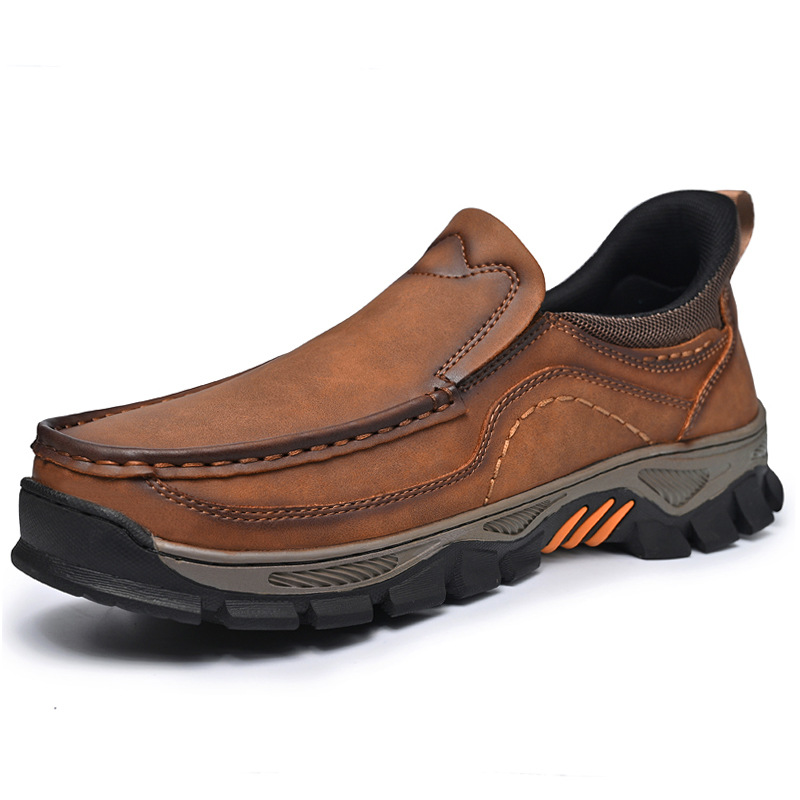 TRAILBORN®Men’s Slip-On Leather Shoes – Thick Sole, Wear-Resistant, Lightweight Loafers