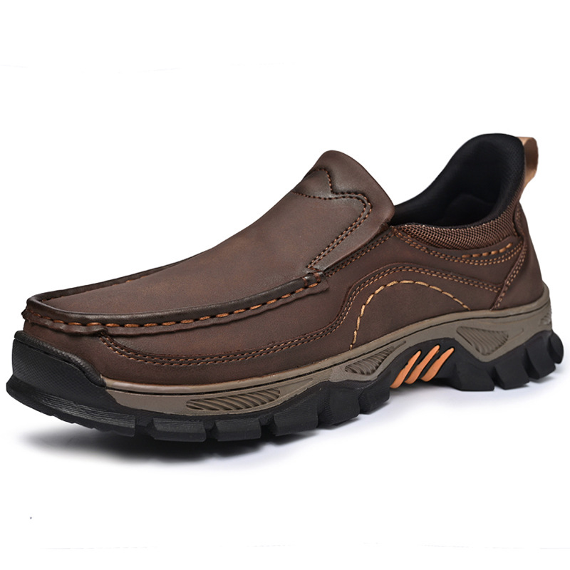 TRAILBORN®Men’s Slip-On Leather Shoes – Thick Sole, Wear-Resistant, Lightweight Loafers