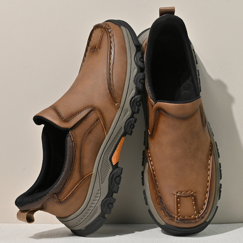 TRAILBORN®Men's Lightweight Casual Leather Shoes with Handcrafted Stitching, Non-Slip & Wear-Resistant