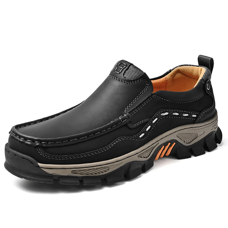 TRAILBORN®Men’s Thick-Sole Leather Shoes – Wear-Resistant Rubber Outsole, Outdoor Casual Slip-On Shoes