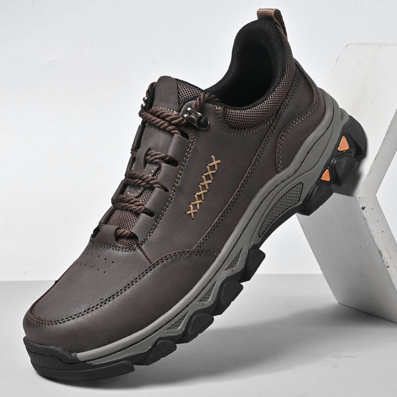 TRAILBORN®New Men’s Quick Slip-On Lace-Up Leather Shoes – Outdoor Hiking, Wear-Resistant Sport Casual Shoes