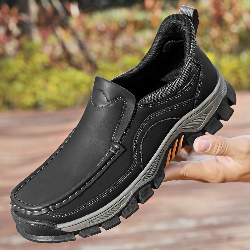 TRAILBORN®Men’s Slip-On Leather Shoes – Thick Sole, Wear-Resistant, Lightweight Loafers