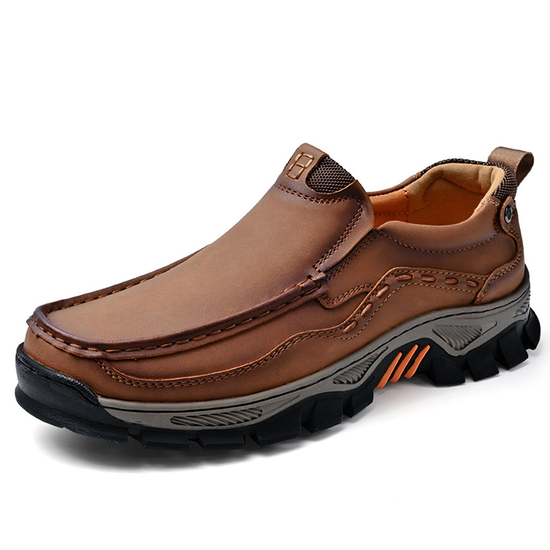 TRAILBORN®Men’s Thick-Sole Leather Shoes – Wear-Resistant Rubber Outsole, Outdoor Casual Slip-On Shoes