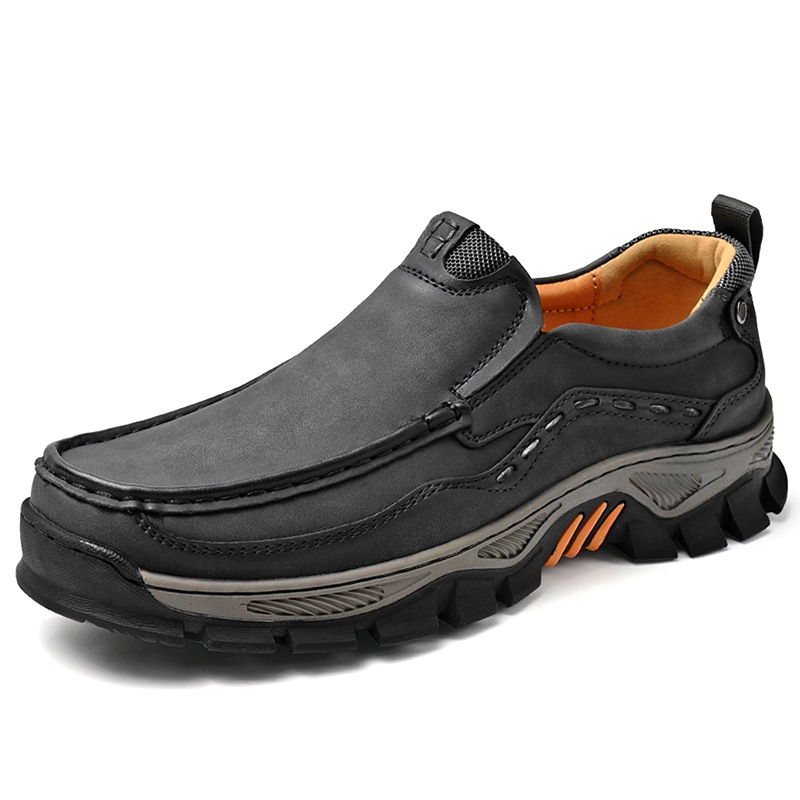 TRAILBORN®Men’s Thick-Sole Leather Shoes – Wear-Resistant Rubber Outsole, Outdoor Casual Slip-On Shoes