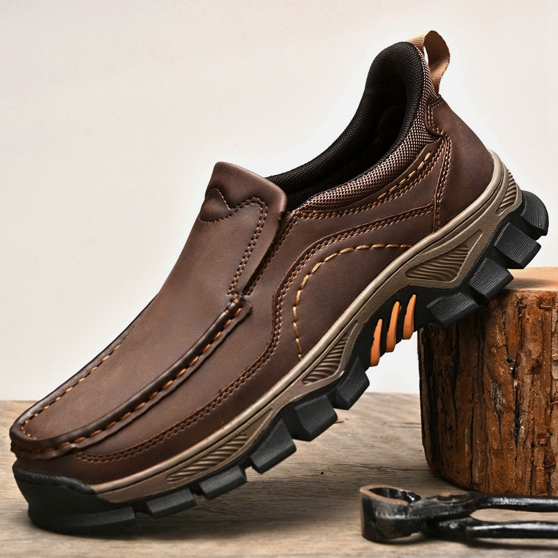 TRAILBORN®Men’s Slip-On Leather Shoes – Thick Sole, Wear-Resistant, Lightweight Loafers